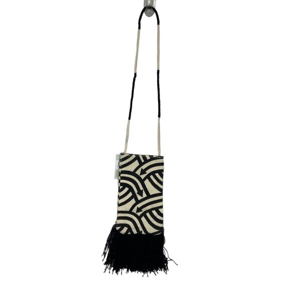 NWT Karen Walker Eyewear Tassel Shoulder Bag Arrow Black Cream Boho Festival NEW - Picture 3 of 10
